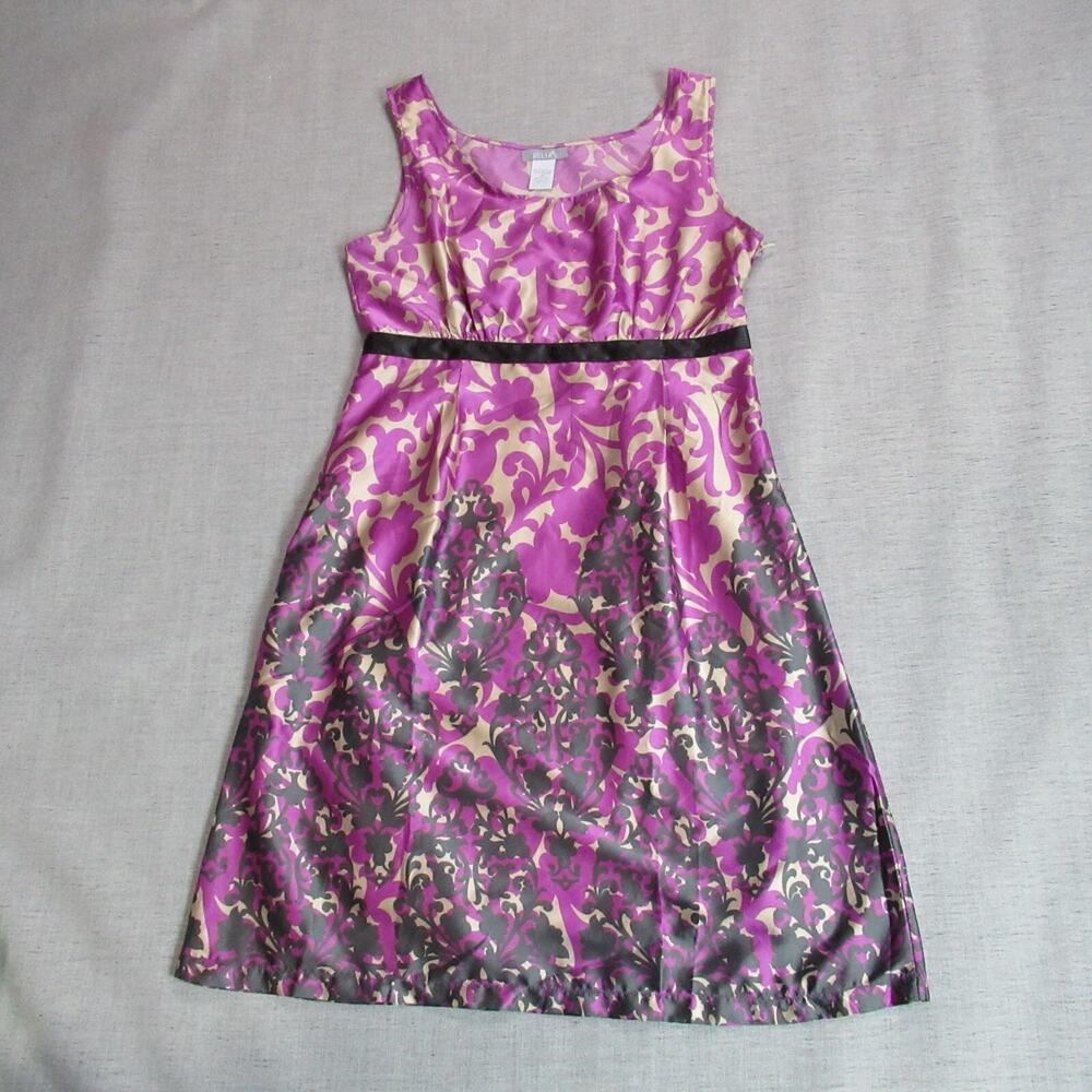 dELiAs Dress Womens Size 9 Purple Gray Tan Satin Conservative Elegant Cocktail